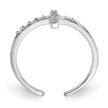Sterling Silver Rhodium-plated CZ Sideways Cross Toe Ring — alternate view