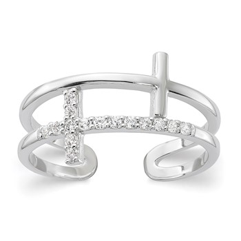 Sterling Silver E-coated CZ Cross Open Back Ring