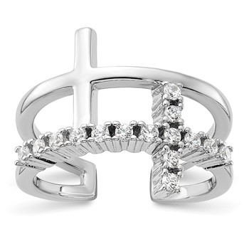 True Fire Sterling Silver Rhodium-plated Double Cross CZ Open Back Ring