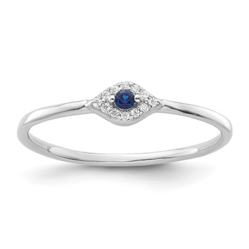 Sterling Silver Rhodium-plated Blue and Clear CZ Evil Eye Ring