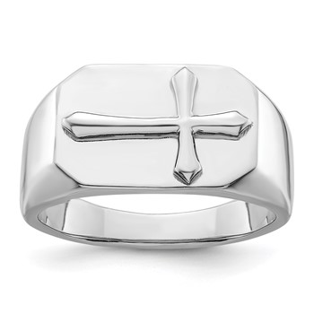 Sterling Silver Rhodium-plated Polished Cross Ring