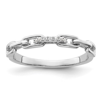 Sterling Silver Rhodium-plated CZ Link Ring