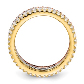 Sterling Silver Rhodium-plated Gold and Rose-tone CZ 3 Eternity Band Set — alternate view