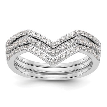 Sterling Silver Rhodium-plated CZ V-Shaped 3 Band Set