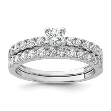 Image of Sterling Silver Rhodium-plated CZ Ring and Band Set