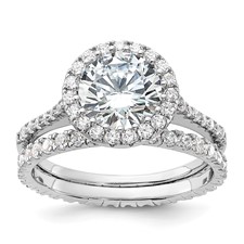Image of Sterling Silver RH-plated CZ Halo Engagement Ring and Eternity Band Set