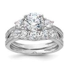 Image of Sterling Silver Rhodium-plated CZ Engagement Ring and Band Set