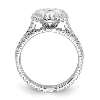 Sterling Silver Rh-plt 11mm CZ Halo Engagement/Eternity Band 2 Ring Set — alternate view