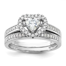 Image of Sterling Silver Rhodium-plated CZ Heart and Band 2 Ring Set