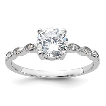 Sterling Silver Rhodium-plated Fancy CZ Engagement Ring