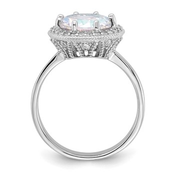 Sterling Silver Rhodium-plated Clear and Iridescent CZ Rnd Halo Ring — alternate view