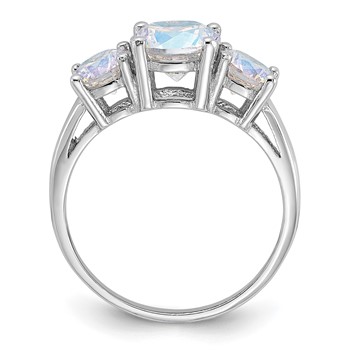 Sterling Silver Rhodium-plated Iridescent CZ 3-Stone Ring — alternate view