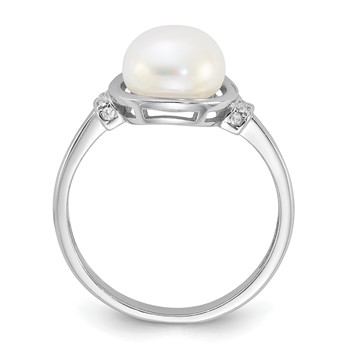 Sterling Silver Rhodium-plated 8-9mm White Button Freshwater Cultured Pearl and CZ Circle Ring — alternate view