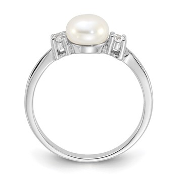 Sterling Silver Rhodium-plated 6-7mm White Freshwater Cultured Pearl and CZ Ring — alternate view