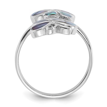 Sterling Silver Rhodium-Plated Polished Abalone Double Butterfly Ring — alternate view