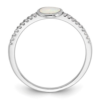 Sterling Silver Rhodium-plated Created Opal and CZ Ring — alternate view