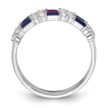 Sterling Silver Rhodium-plated Green, Red and Blue CZ 3 Ring Set — alternate view