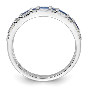 Sterling Silver Rhodium-plated Blue and White CZ 3 Ring Set — alternate view