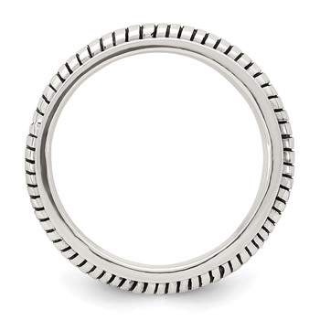 Sterling Silver Polished Oxidized Half Round Patterned Men's Ring — alternate view