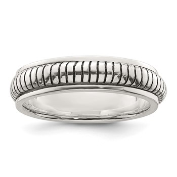 Sterling Silver Polished Oxidized Half Round Patterned Men's Ring