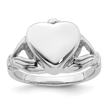 Sterling Silver Rhodium-plated Polished Claddagh Heart Ash Holder Size 7 Ring