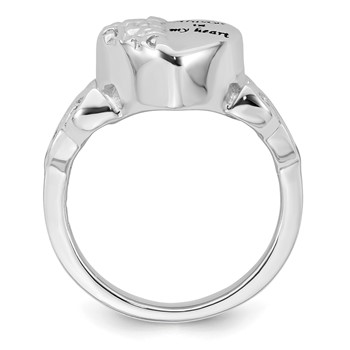 Sterling Silver Rhod-plated Enameled Celtic Knot Heart ALWAYS IN MY HEART Ash Holder Size 6 Ring — alternate view