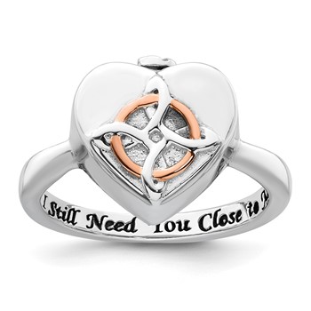 Sterling Silver Rhodium-plated with Rose-tone Circle Celtic Heart I STILL NEED YOU CLOSE TO ME (Inside) Ash Holder Size 7 Ring