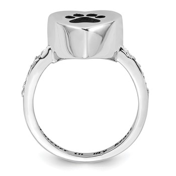 Sterling Silver Rhodium-plated CZ Shank Heart Enameled Paw Print FOREVER IN MY HEART (Inside) Ash Holder Size 6 Ring — alternate view