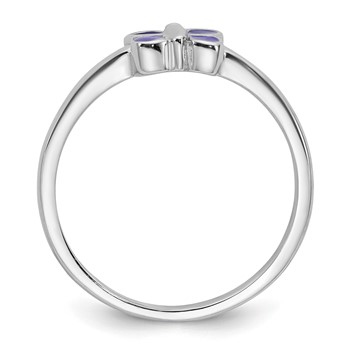 Sterling Silver Rhodium-plated Children's Size 3 Purple Enamel Butterfly Ring — alternate view