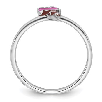 Sterling Silver Rhodium-plated Children's Size 3 Pink and Brown Enamel with CZ Ice Cream Cone Ring — alternate view