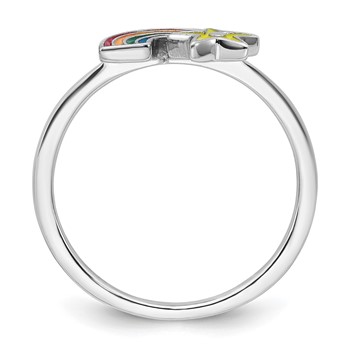 Sterling Silver Rhodium-plated Children's Size 3 Multicolored Enameled Rainbow with Star Ring — alternate view