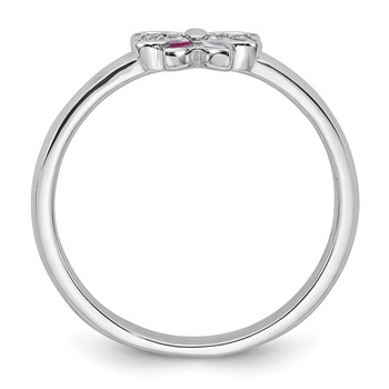 Sterling Silver Rhodium-plated Children's Size 3 Pink CZ with Pink and White Enamel Bow Ring — alternate view