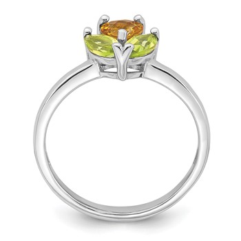 Sterling Silver Rhodium-plated Polished Heart Citrine and Peridot Flower Ring — alternate view