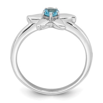 Sterling Silver Rhodium-plated Polished Round Light Swiss Blue Topaz Starfish Ring — alternate view