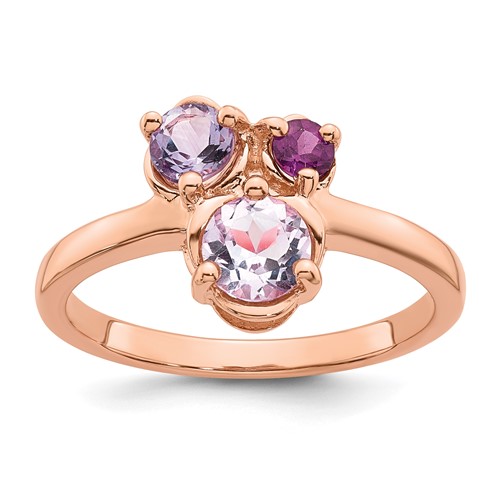 SS Rose Gold-plated Amethyst/Pink Quartz/Rhodolite Garnet Ring