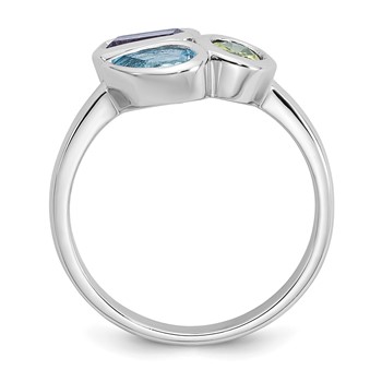 "Sterling Silver Rhodium-plated Polished Pear Blue Topaz, Oval Peridot and Emerald-cut Amethyst Size 8 Ring" — alternate view