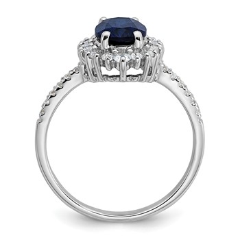 Sterling Silver Rhodium-plated Polished Lab Created Sapphire and CZ Oval Halo Size 6 Ring — alternate view