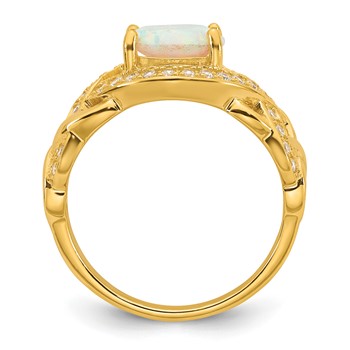 Sterling Silver Gold-tone Polished CZ and Lab Created Opal Size 7 Twisted Ring — alternate view