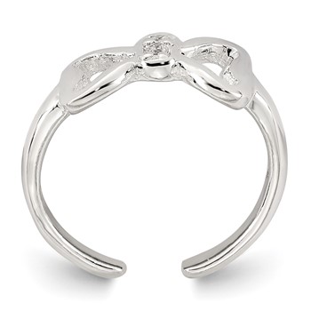 Sterling Silver Polished CZ Bow Adjustable Toe Ring — alternate view