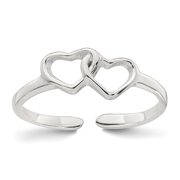 Sterling Silver Polished Interlocking 2-Hearts Toe Ring