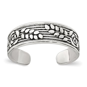 Sterling Silver Polished and Antiqued Rose and Leaf Pattern Toe Ring