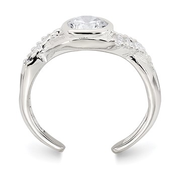 Sterling Silver Polished Fancy CZ Twisted Sides Adjustable Toe Ring — alternate view