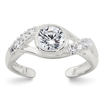 Sterling Silver Polished Fancy CZ Twisted Sides Adjustable Toe Ring