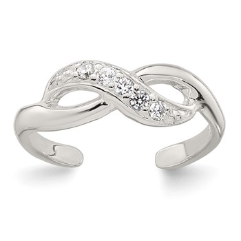 Sterling Silver Polished CZ Infinity Adjustable Toe Ring