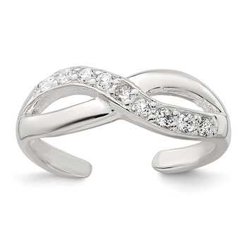 Sterling Silver Polished CZ Infinity Adjustable Toe Ring