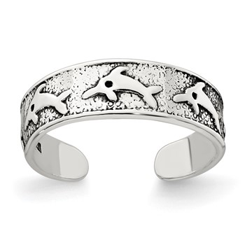 Sterling Silver Polished and Antiqued Dolphin Toe Ring