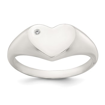 Sterling Silver Polished White CZ Heart Size 6 Signet Ring