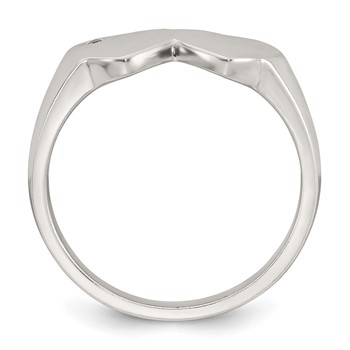 Sterling Silver Polished White CZ Double Heart Size 7 Signet Ring — alternate view