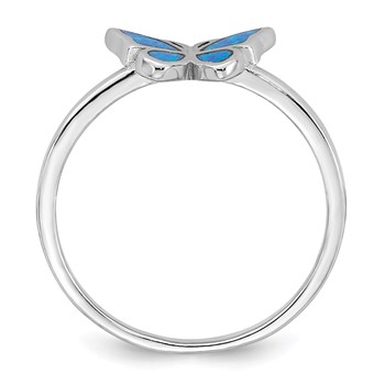 Sterling Silver Rhodium-plated Polished Blue Lab Created Opal Butterfly Size 6 Ring — alternate view