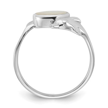 Sterling Silver Rhodium-plated Polished Oval Mother of Pearl and Dolphin Size 7 Ring — alternate view